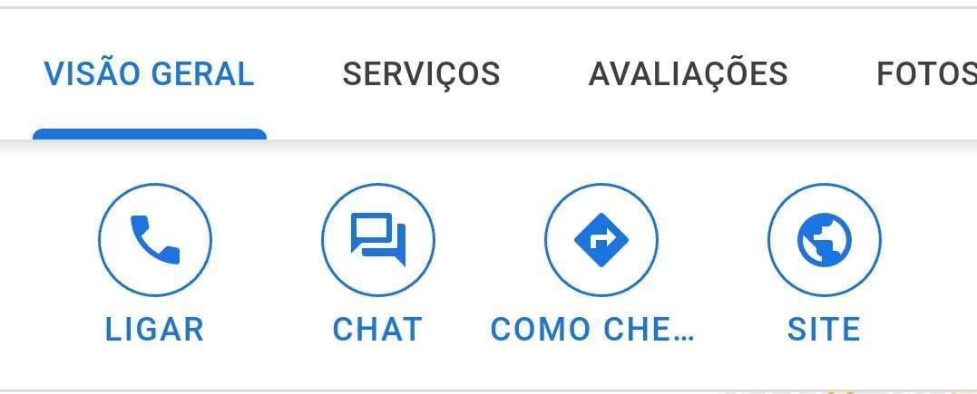 Tela com opções de ações para negócio no Google e botão para chat