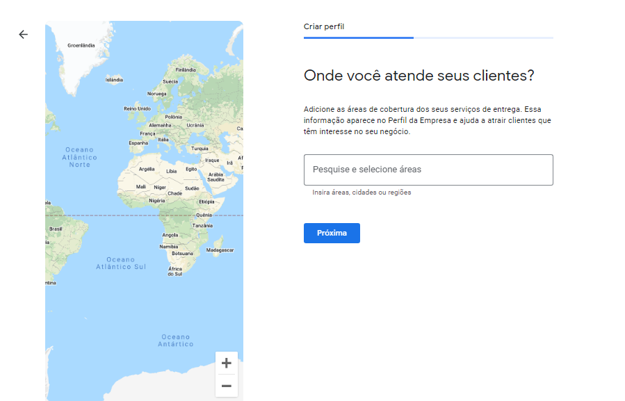 Tela para cadastro do meu negócio no Google - Adicionando área de cobertura de serviço