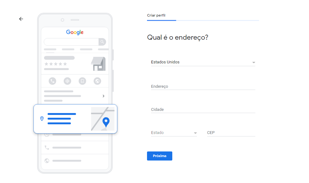 Tela para cadastro do meu negócio no Google - Adicionando endereço