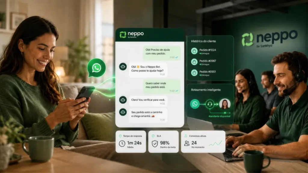 pessoa utilizando a plataforma da Neppo para responder seus cliantes via WhatsApp