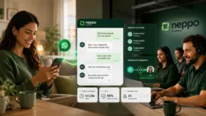 pessoa utilizando a plataforma da Neppo para responder seus cliantes via WhatsApp
