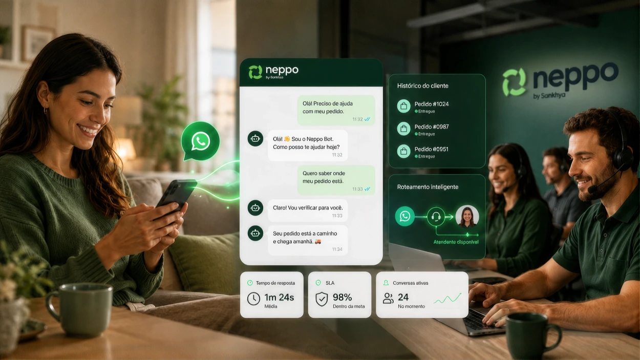 pessoa utilizando a plataforma da Neppo para responder seus cliantes via WhatsApp