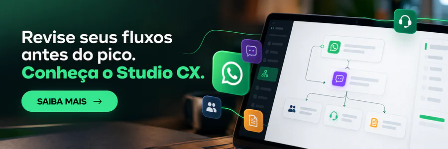 Banner do Studio CX para revisar fluxos antes do pico de atendimento